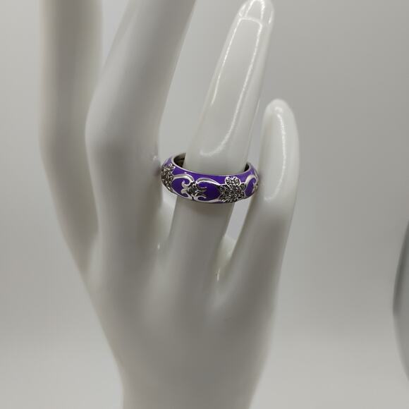 Hidalgo Purple Enamel Sterling Silver Ring sz 7 - Picture 6 of 6